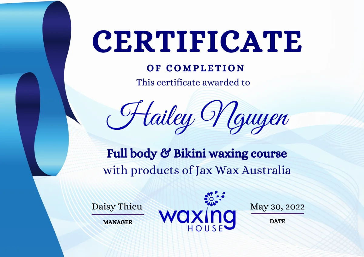 Dạy wax lông toàn thân 1 Chứng chỉ đào tạo tại Waxing House